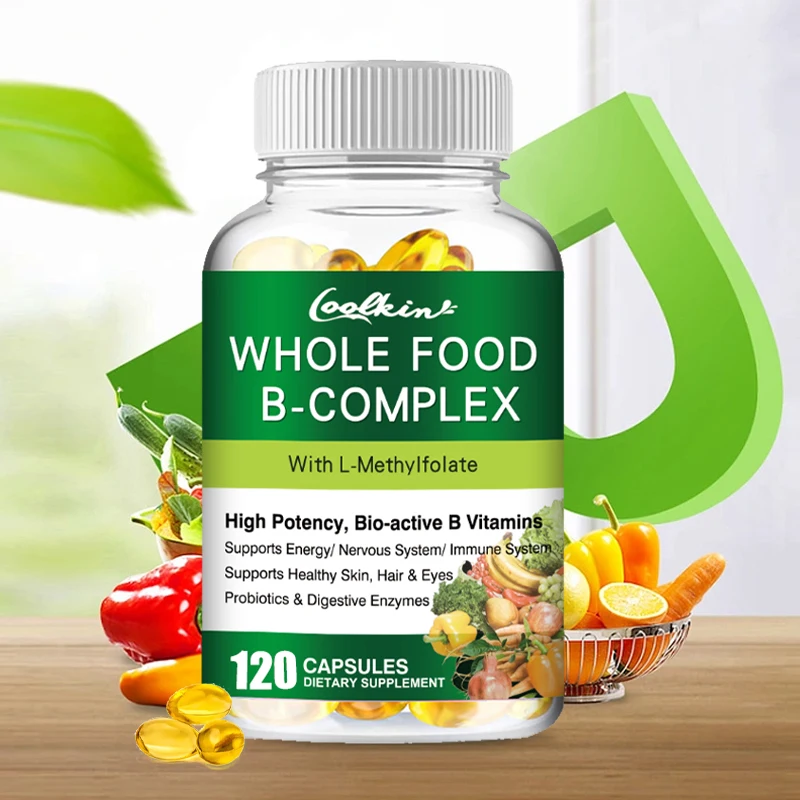 Cápsulas de vitamina B complejo B1, B2, B3, B5, B6, B7, B9, B12 suplemento alimenticio completo para el estrés, la energía y el soporte inmunológico no OGM