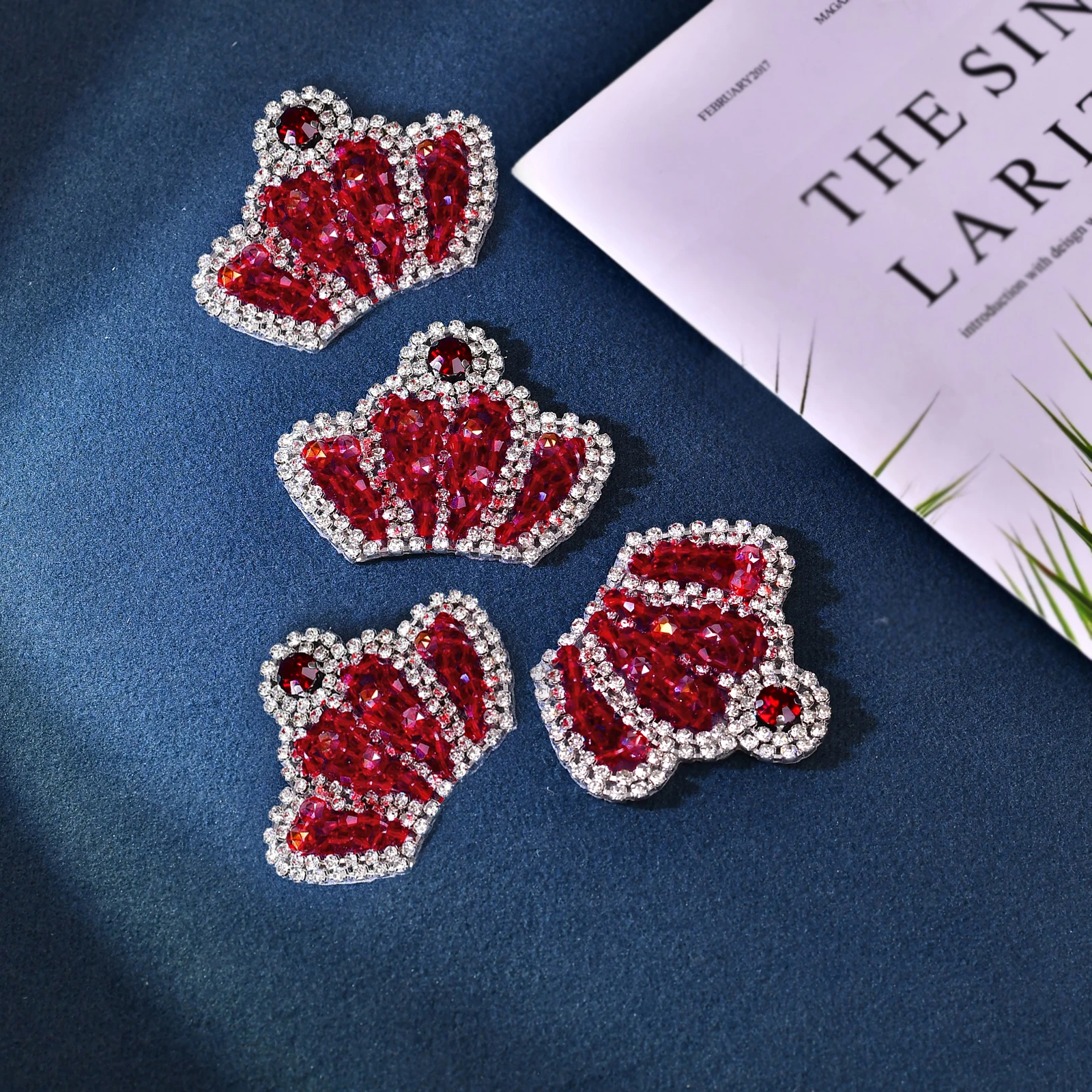 

4PCS Crown Shape Crystal Patch, Rhinestone Decal with Adhesive Backing for Sewing/Hot Melt Adhesive Clothing Accessories SP209