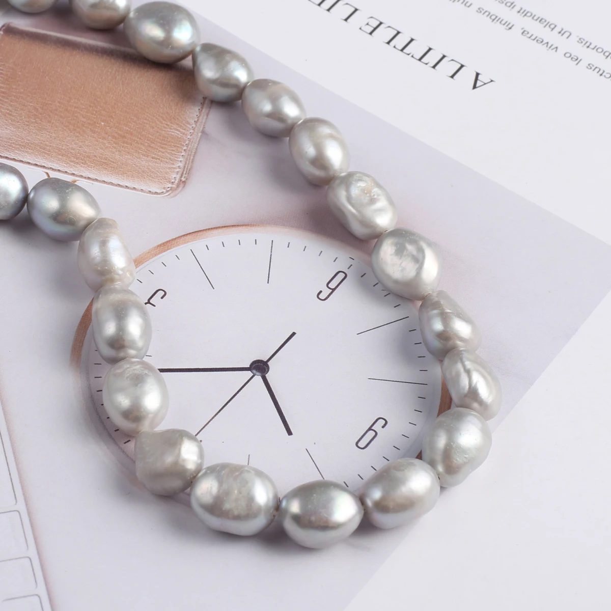 Natural Pearl Grey Straight Hole Two-Sided Light Exquisite Shape for DIY Jewelry Making Handmade Bracelet Necklace Length 36cm