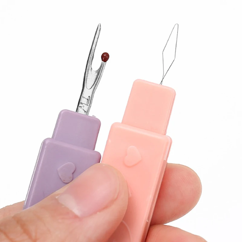 Sewing Needle Threader Seam Ripper Dual Purpose Sewing Tool Portable Home Thread Cutter Double Head With Protective Cover 2-in-1