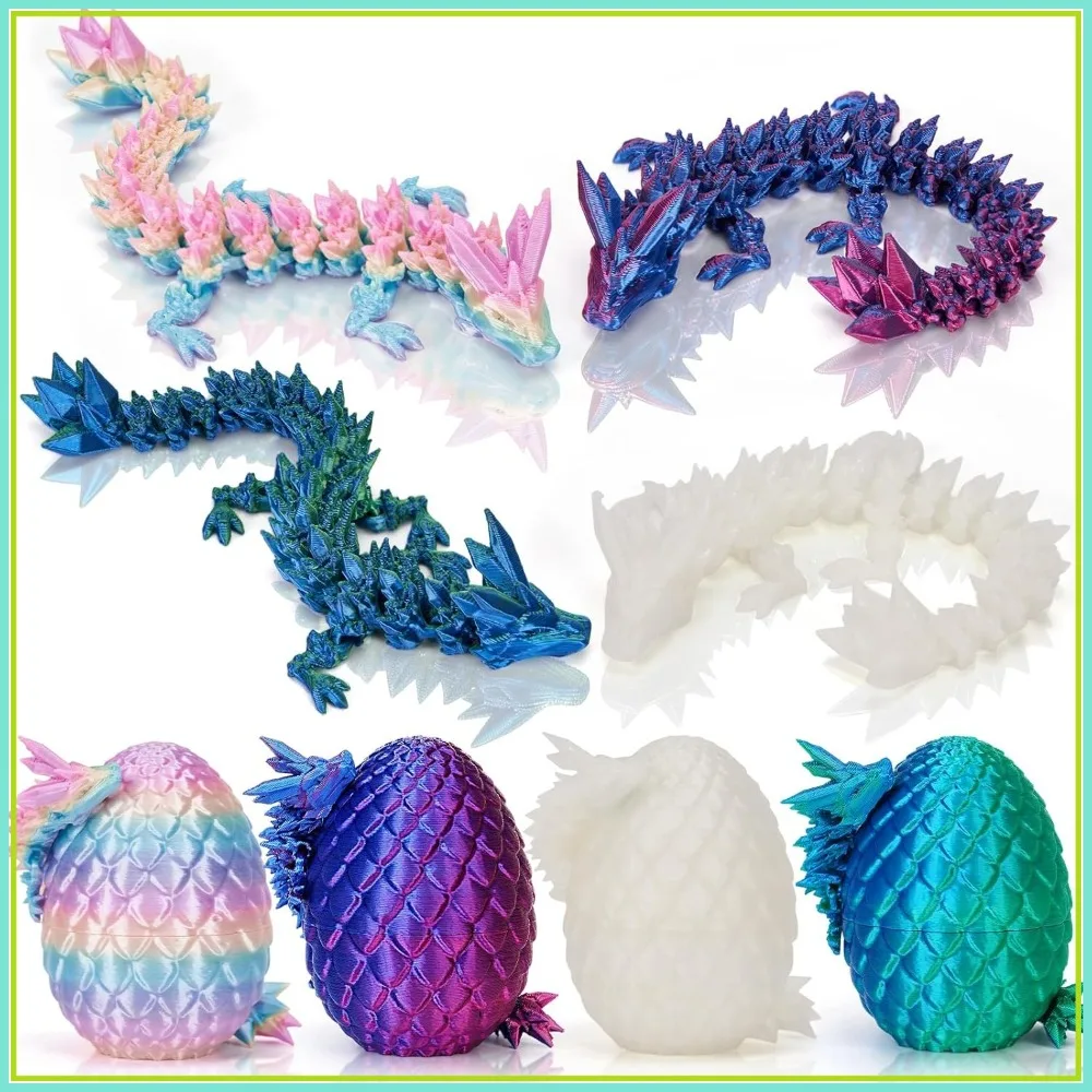 

4PCS 3D Printed Dragon Eggs with Dragon Inside, Mini Articulated Crystal Fidget Toy, Mystery Mythical Pieces
