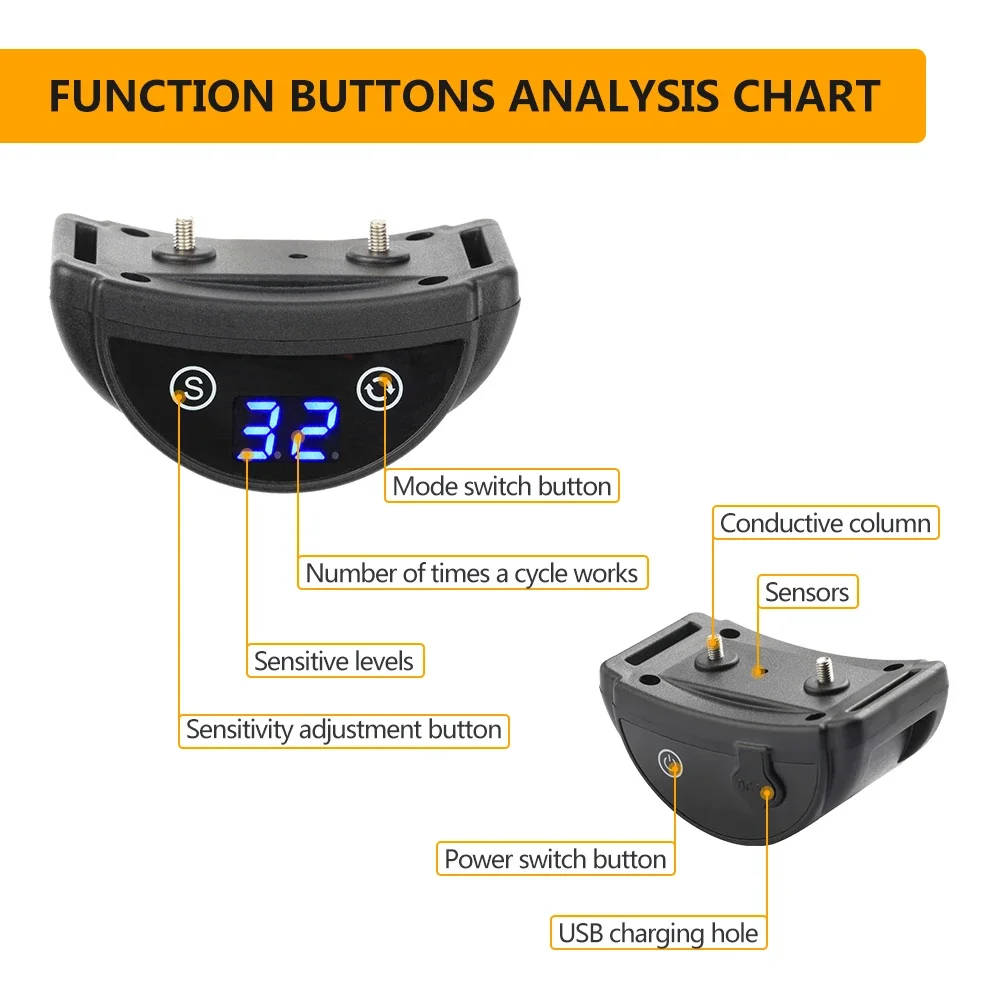 Collier Anti-aboiement pour Chien, Choc Électrique, Bouchon Taser, Vibrateur Rechargeable, Étanche, Vibration