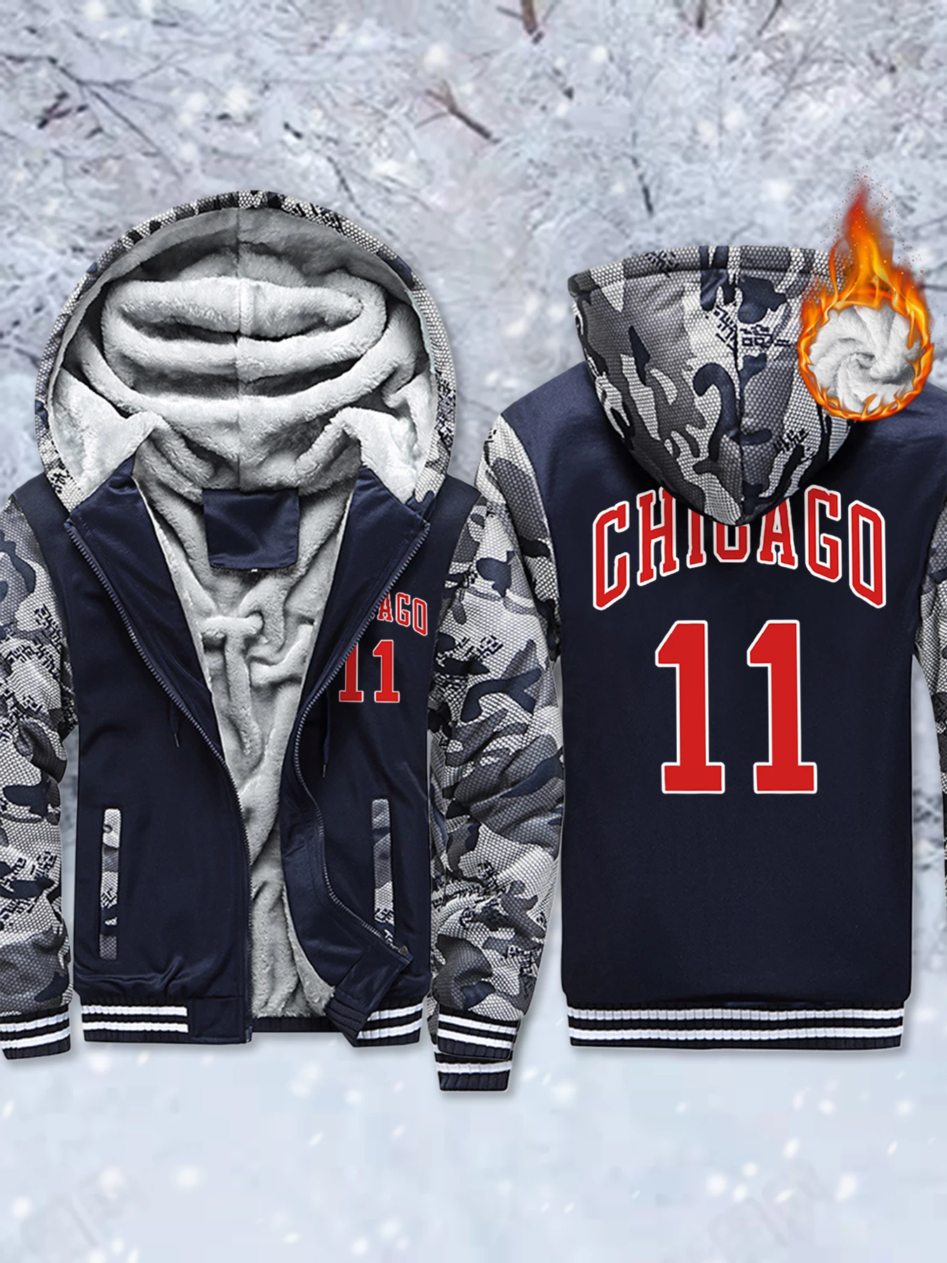 

Флисовая удобная куртка Chicago Red Letter 11, мужская мягкая верхняя одежда на молнии, зимние утепленные топы, теплая базовая одежда больших размеров