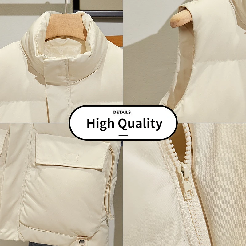 Mens Waistcoat Winter Fashion Casual Cotton Padded Vest Oversize Thick Puffy Warm Sleeveless Zip Up Khaki Jackets 3xl 4xl