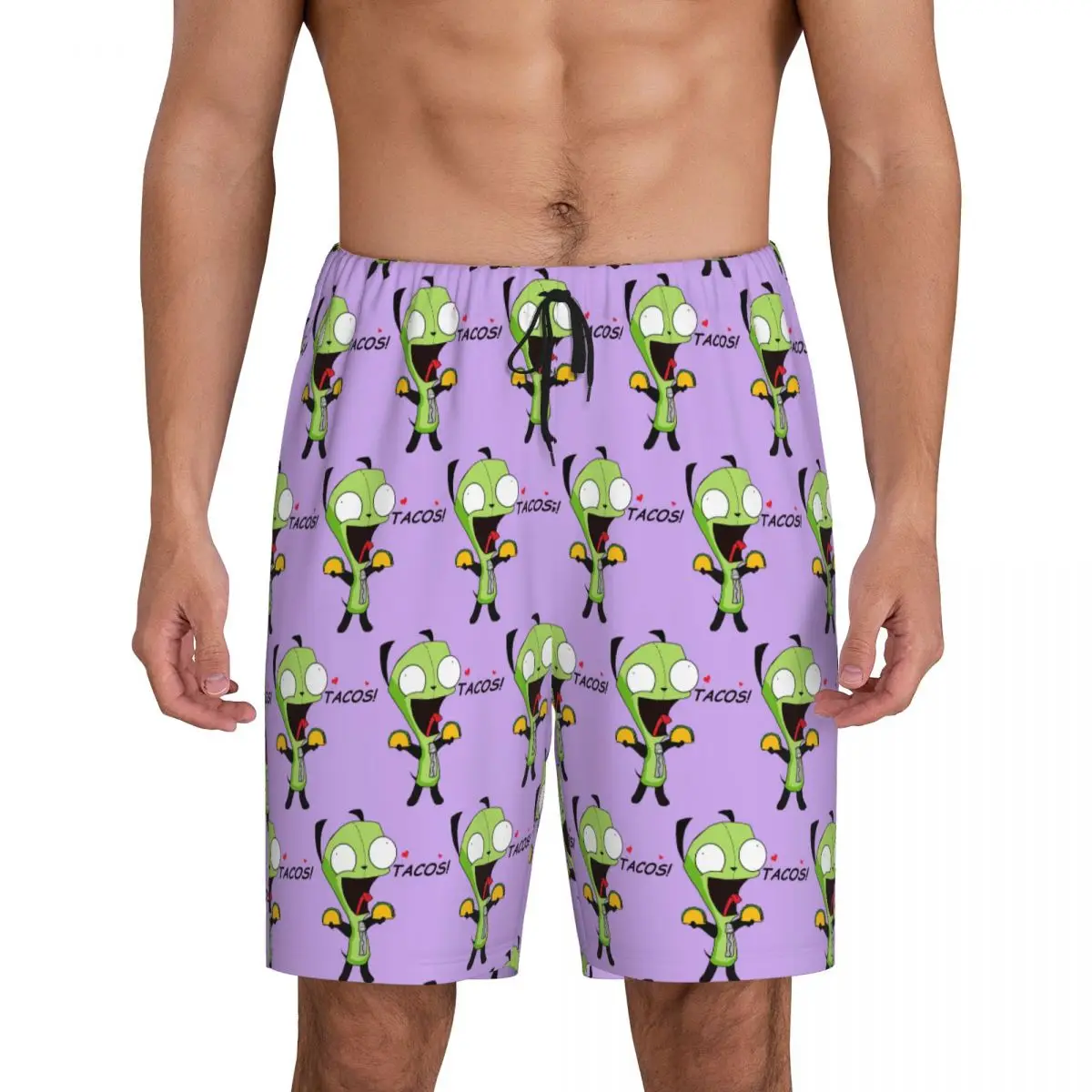 

Мужские короткие пижамные шорты Custom Gir Loves Tacos (Invader Zim) для сна и отдыха