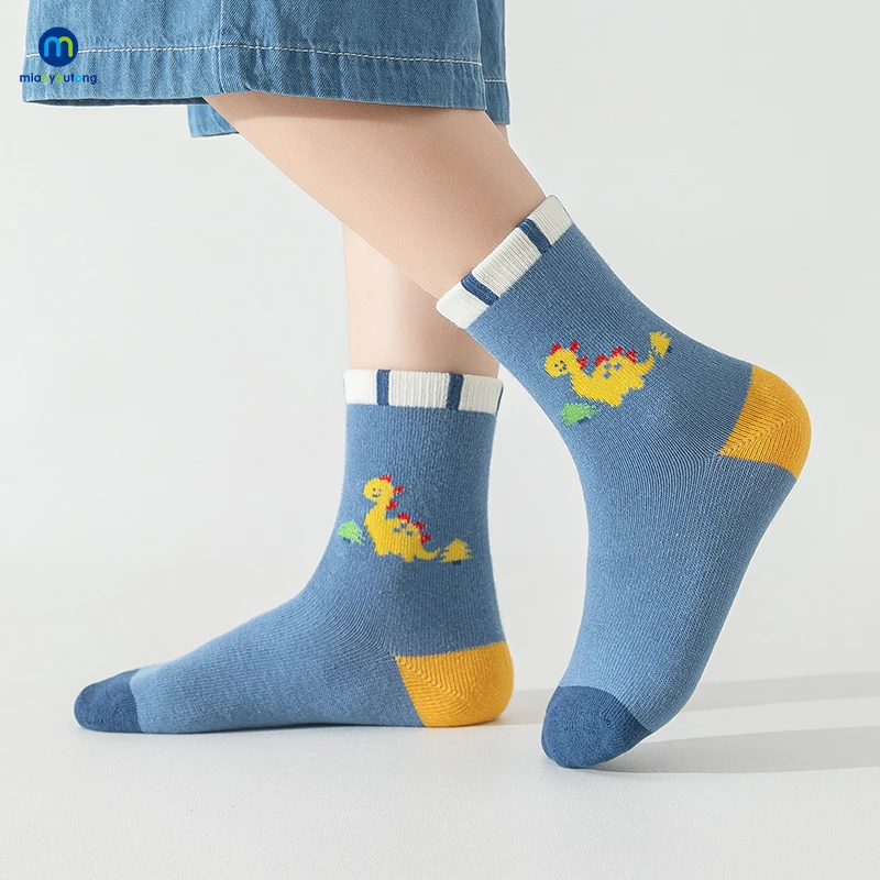 5 par/lote calcetines para niños nuevos algodón niños lindo dibujo dinosaurio Animal patrón bebé niños niñas Otoño Invierno cálido Miaoyoutong