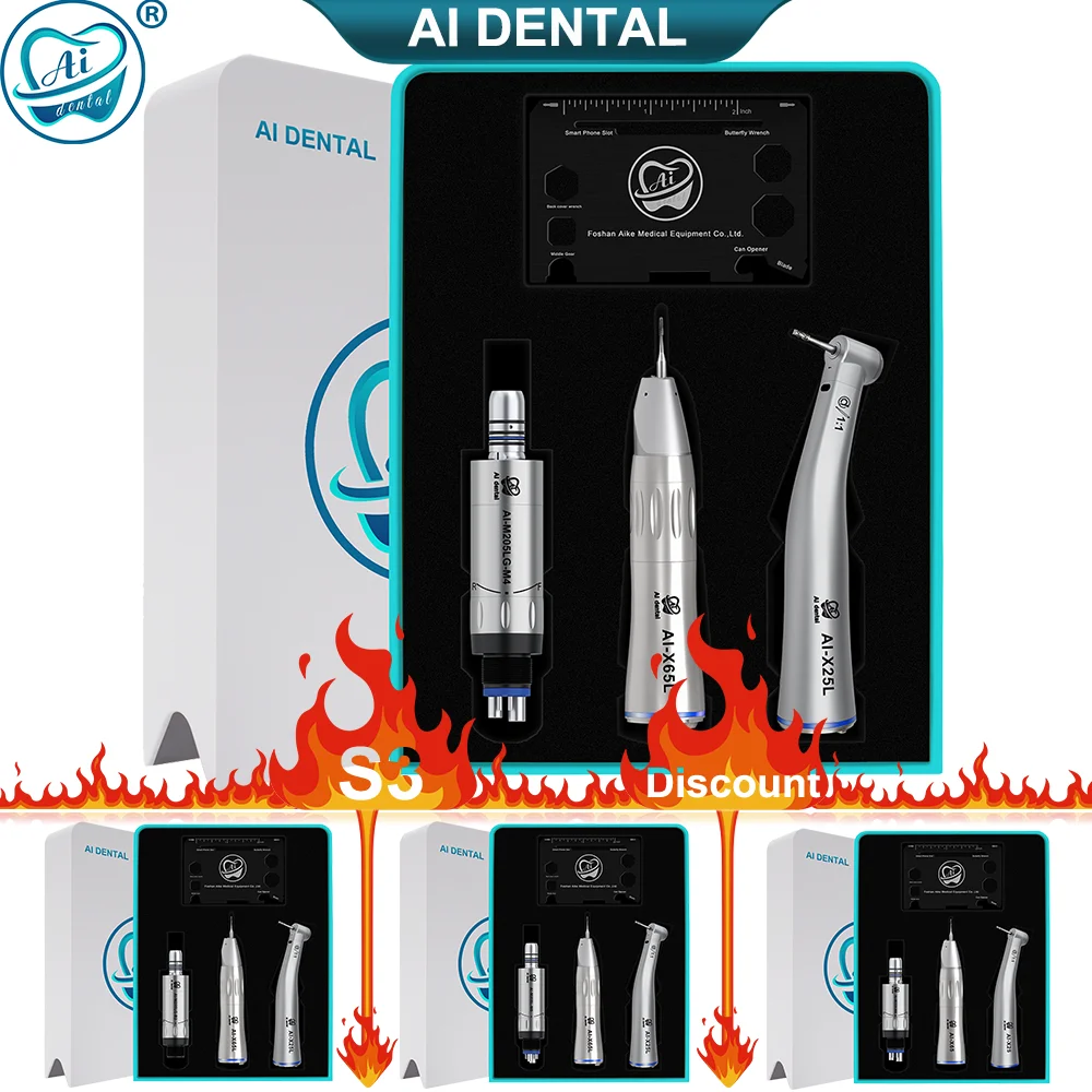 S3 Discount Package Series Dental Air Motor with Low Speed and Straight Contra Angle Handpieces LED with Stainless Steel Body