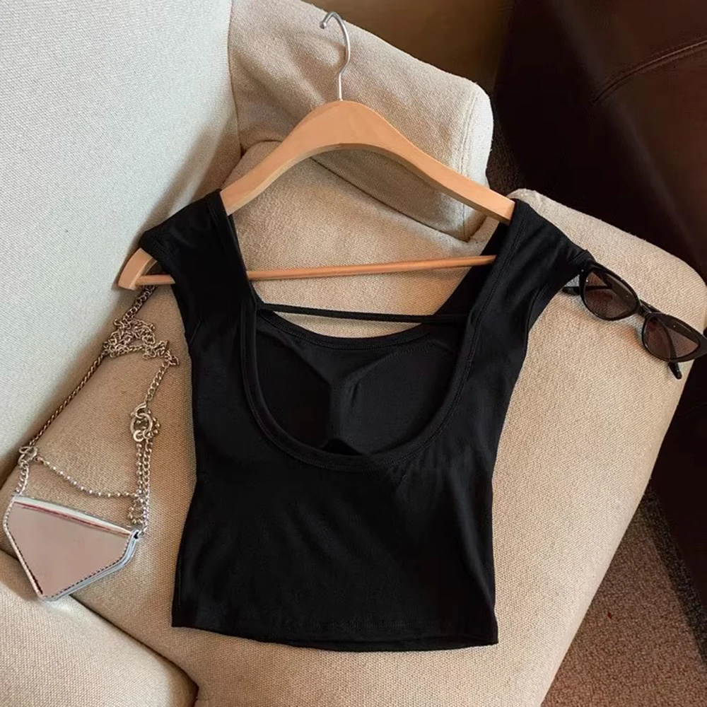Ladies Polyester Vest Solid Color Casual Backless Design with Wide Shoulder Strap for Summer Beach Yoga Holiday Cycling