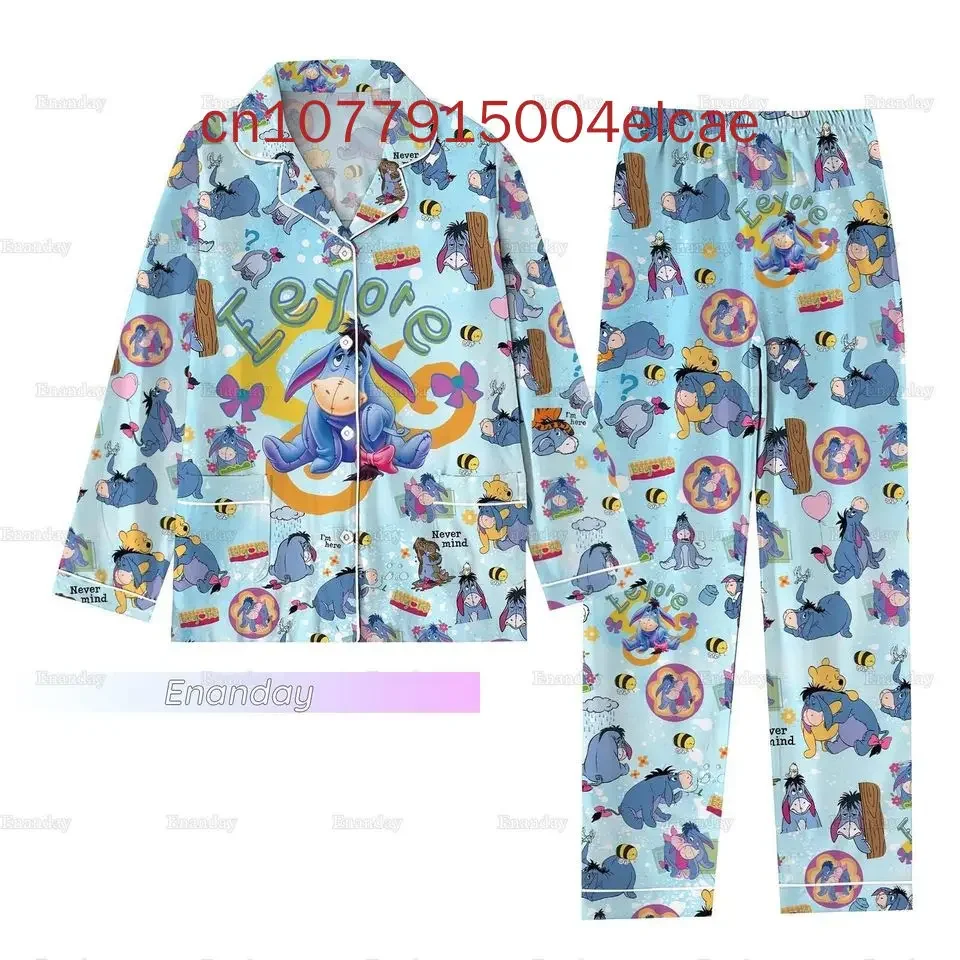 Disney Eeyore Pajama Set Winnie the Pooh Christmas Casual Men's and Women's Long Sleeve Shirt Leisure Pajama Set