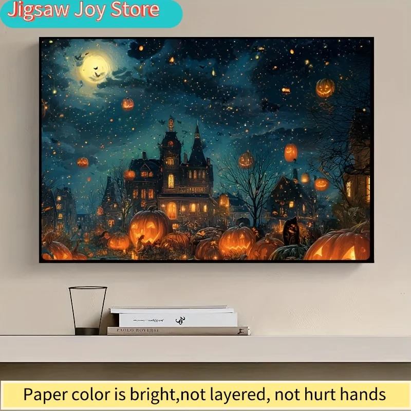 1 Caixa de Quebra-Cabeças para Adultos Starlight Halloween Town, Ideal para Jogos de Festa e Atividades - Mosaico Colorido Encantador 15x10i