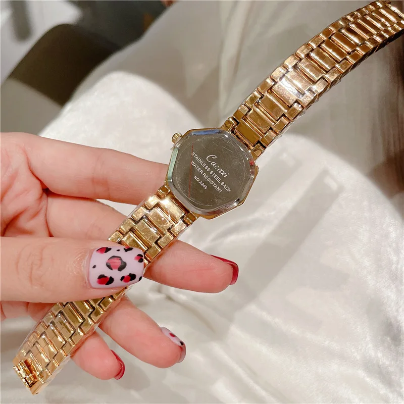 Cacaxi Rose Gold Sliver Watch Women Quartz Wristwatch Simple White Dial Square Clock Fashion Diamond Stainless Steel Green Reloj