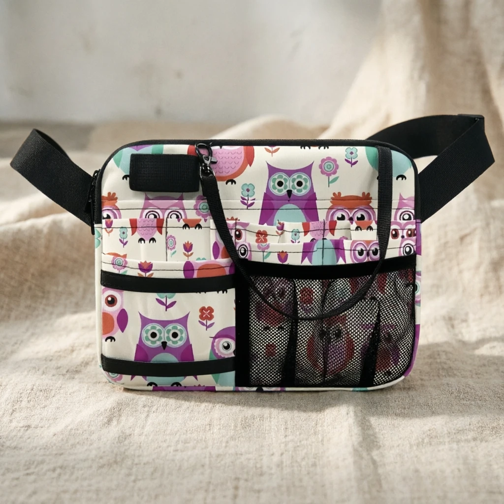 Cute Owl Print Nurse Waist Bag - Multi-Pocket Medical Pouch with Mesh Pockets, Adjustable Strap for Nursing Essentials view 2