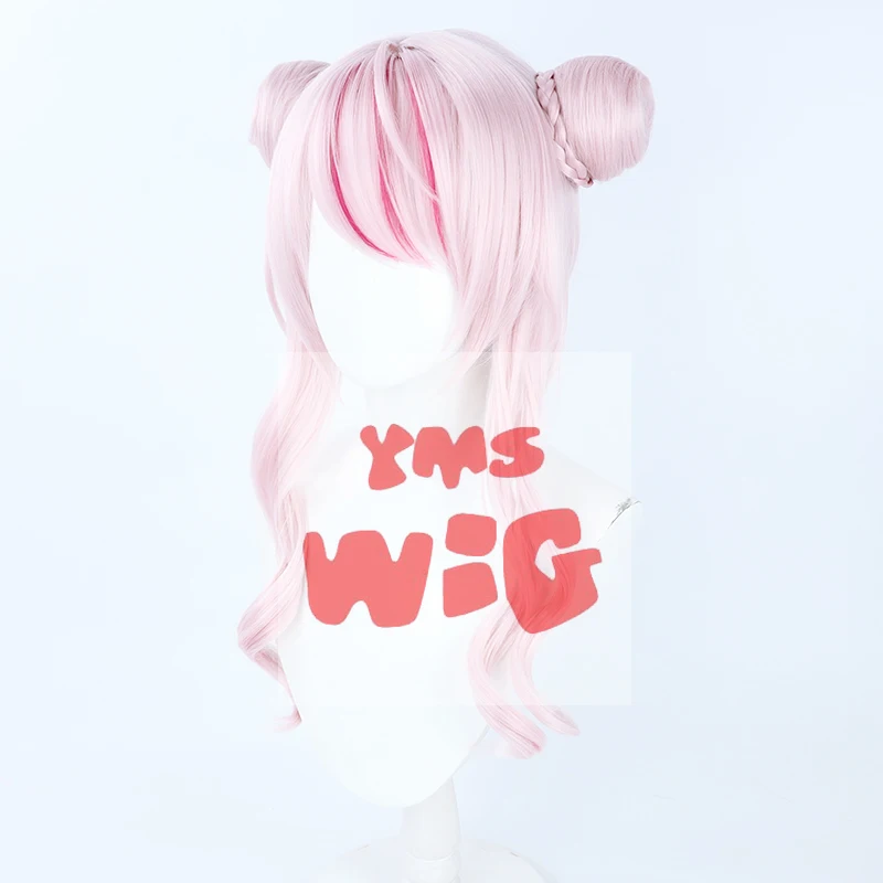 Virtual YouTuber Tanaka Hime Cosplay Wig Braided Buns HimeHina Channel Virtual Youtuber Headwear Pink Long Curly Side Bangs Girl