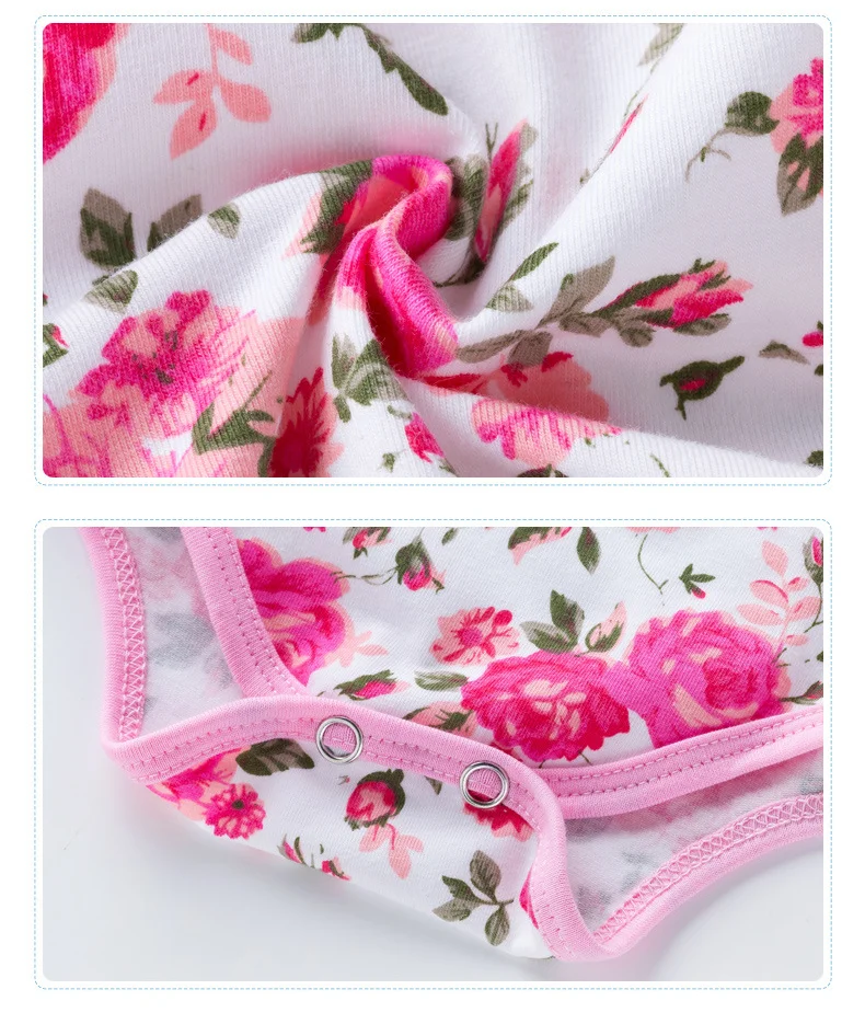 Niedliches Baby-Mädchen-Set mit Blumenmuster, kurzärmeligem Body mit Rosen- und Leopardenmuster, Blumen-Haarband und Schuhen, Neugeborenen-Outfit – Detail 4