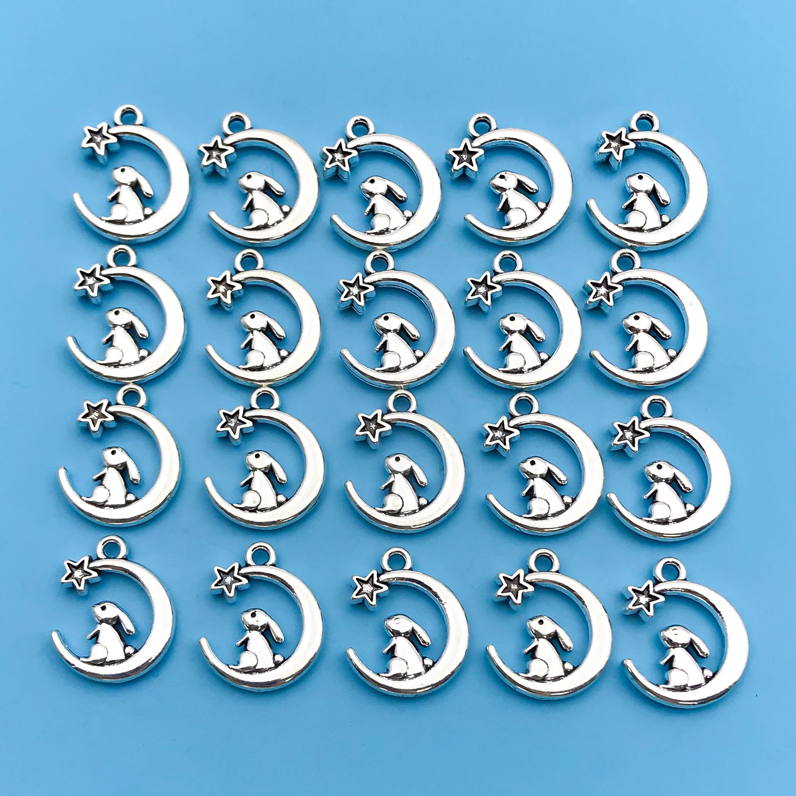 10/20Pcs Metal Alloy Plated Moon Rabbit Charms - Perfect for Jewelry Making, Bracelets, DIY Necklaces & Handmade Earrings!