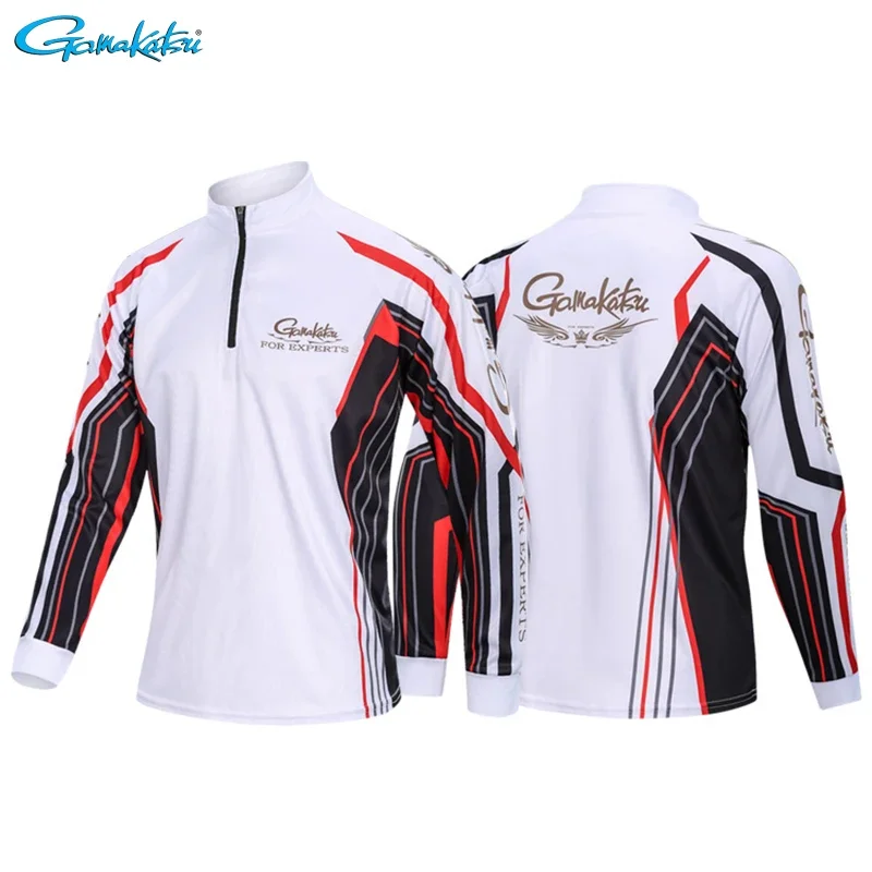 Gamakatsu Outdoor Sports Shirt para homens, roupas de pesca, manga comprida, respirável, secagem rápida, zíperes