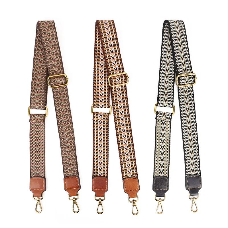 Women Thicken Handbag Strap Knitted Fabric Printing Crossbody Belt Long Adjustable with Genuine Leather  Fashion Bag Accessory