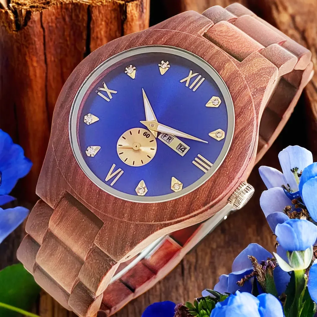 Ladies Quartz Wristwatches Women's  Watches Wrist Luxury Fashion Luminous Date Week Clock Wooden Watch Gift montre en bois femme