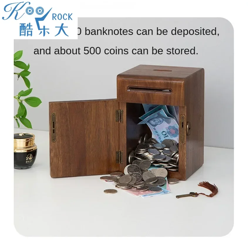 , Money Storage Tank & Birthday Gift, Handmade WoodenJewish Tzedakah Charity Box - Solid Wood Lockable Piggy Bank for Coins