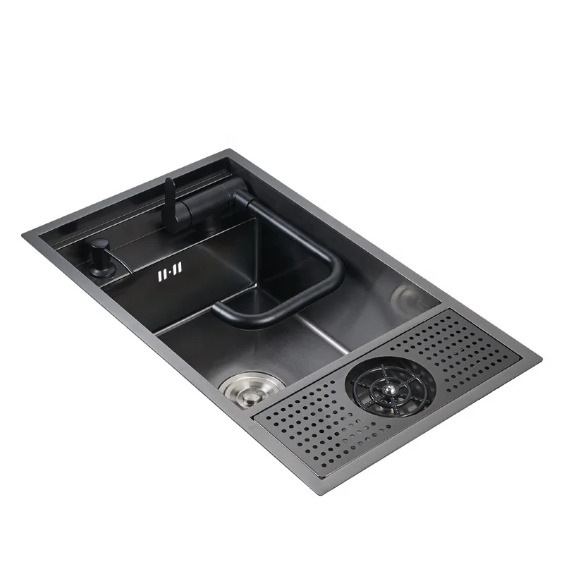 Modern Multifunction Smart Washing Cup Washer Nano Black RV Bar Sink 304 Stainless Steel Hidden Single Bowl Sink For The Kitchen