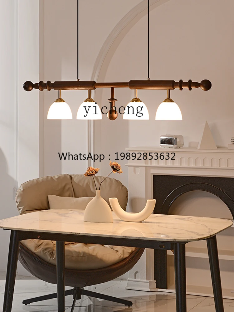 Retro Mid-Ancient Solid Wood Chandelier Kitchen Island High-Grade Sense Long Lamp