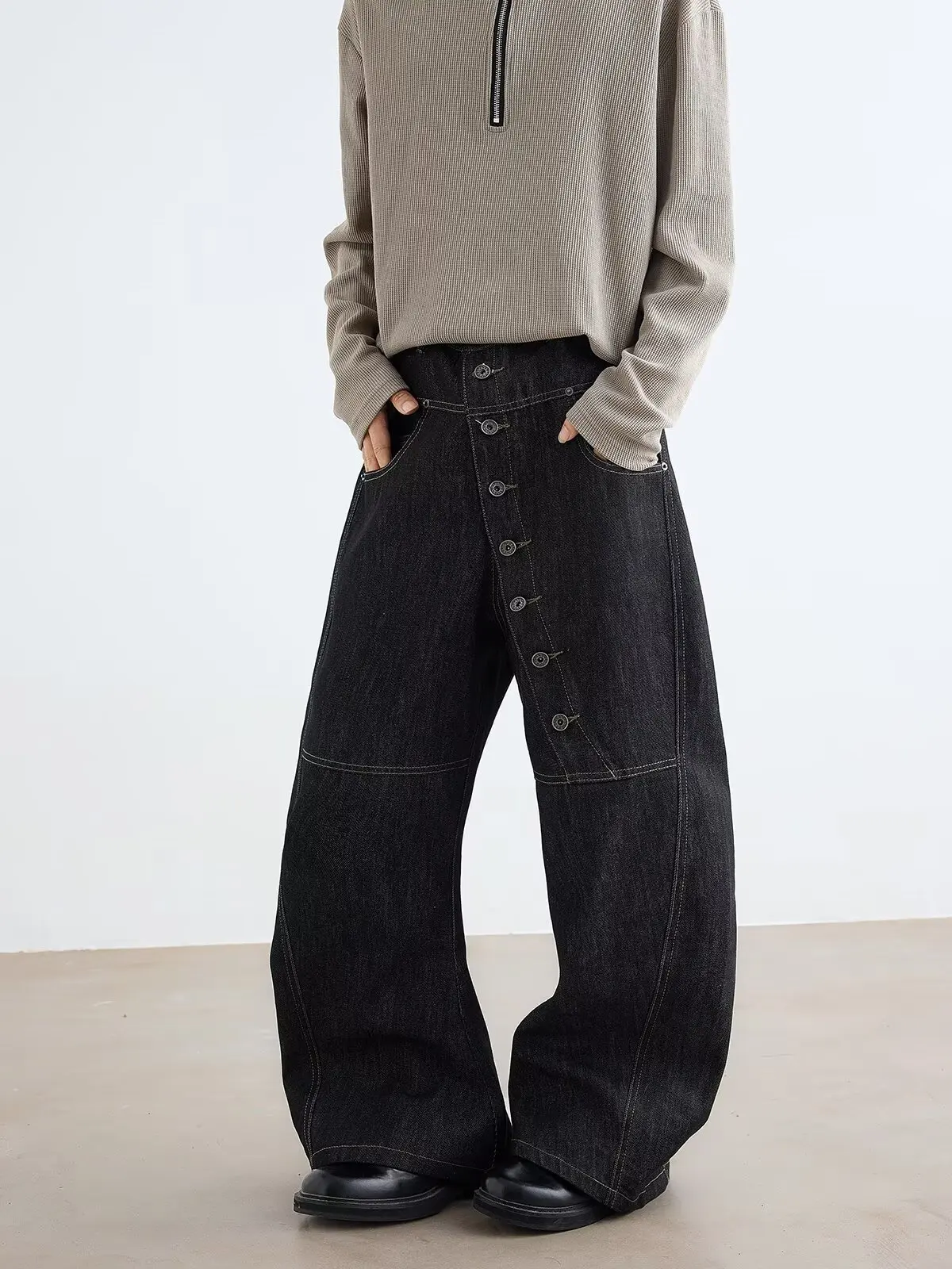 

Женские брюки High Street, черные джинсы для мужчин и женщин, прямые винтажные повседневные джинсовые брюки, персонализированные джинсы на пуговицах 2025