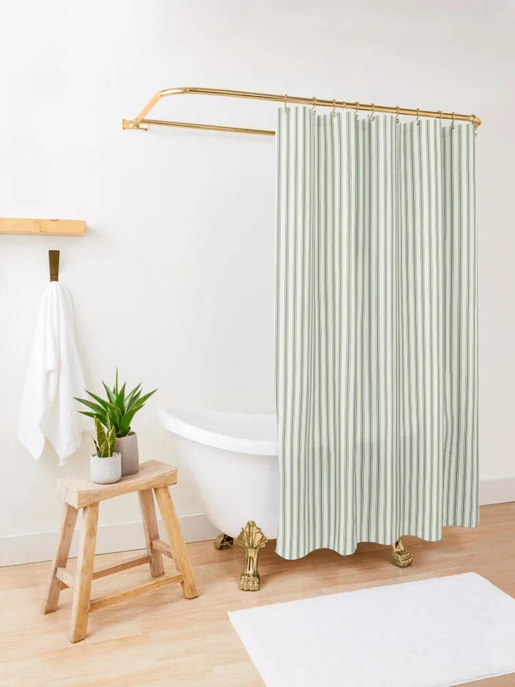 Ticking Green and White Stripes Shower Curtain Curtain Bathroom Shower Bathroom Curtain For Shower