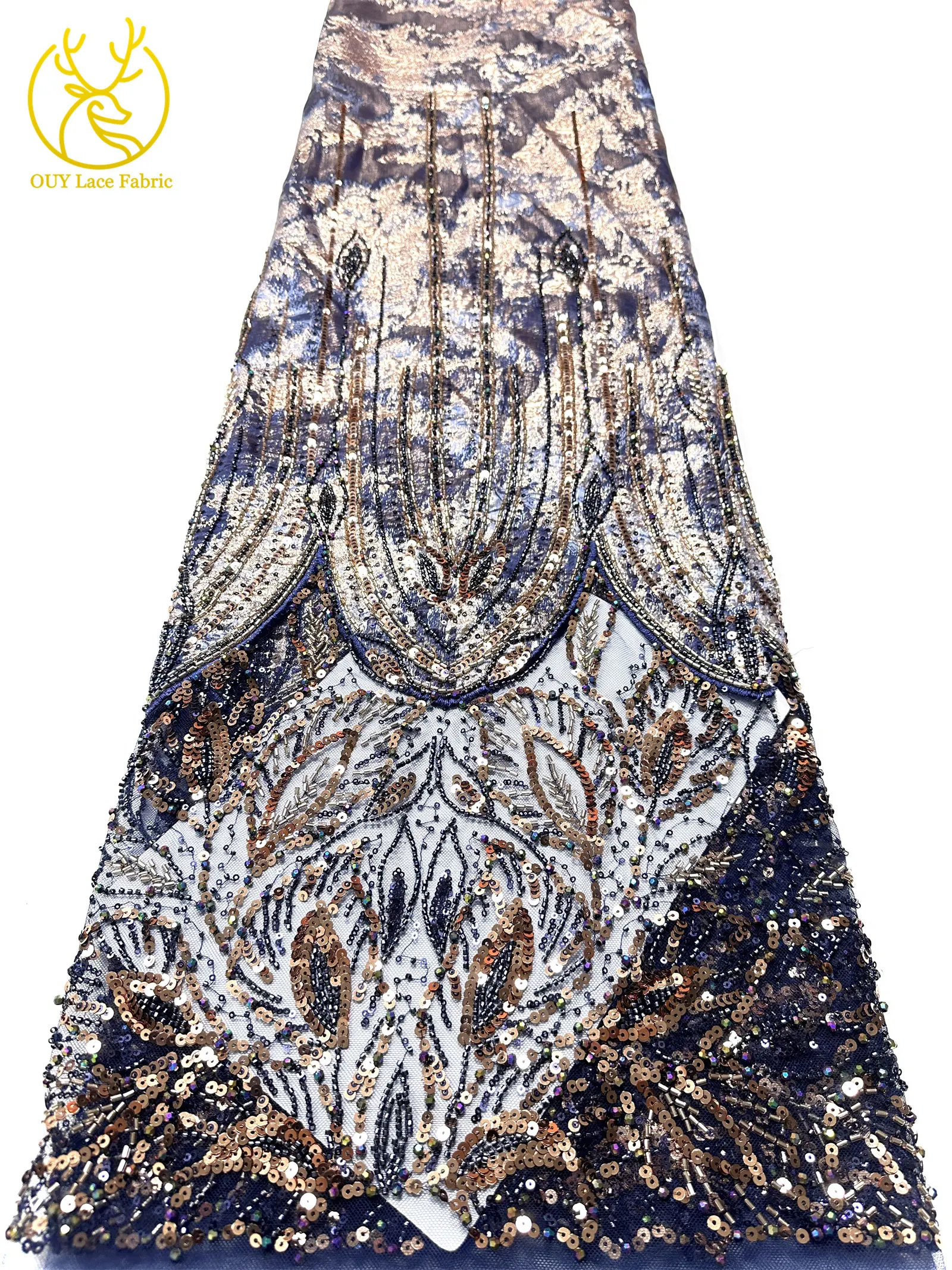 2026 Luxuriöser afrikanischer Chiffon-Spitzenstoff mit schweren Perlen, lila nigerianischer Pailletten-Spitzenstoff, geeignet für Damen-Partykleider – Detail 26