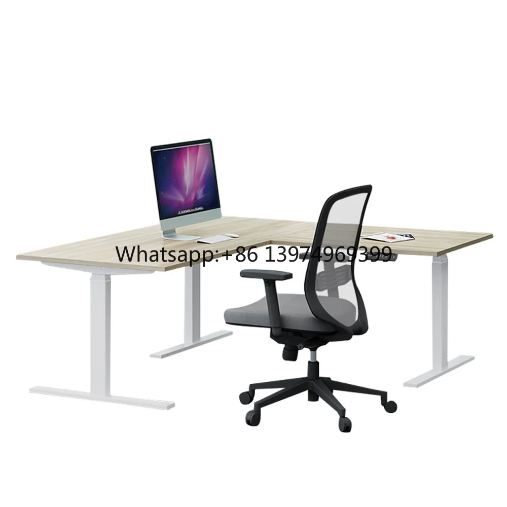 L Shape Adjustable Height Standing Computer Desk Frame Electric Smart Height Adjustable Table 3 Legs Ergonomic Stand up Desk