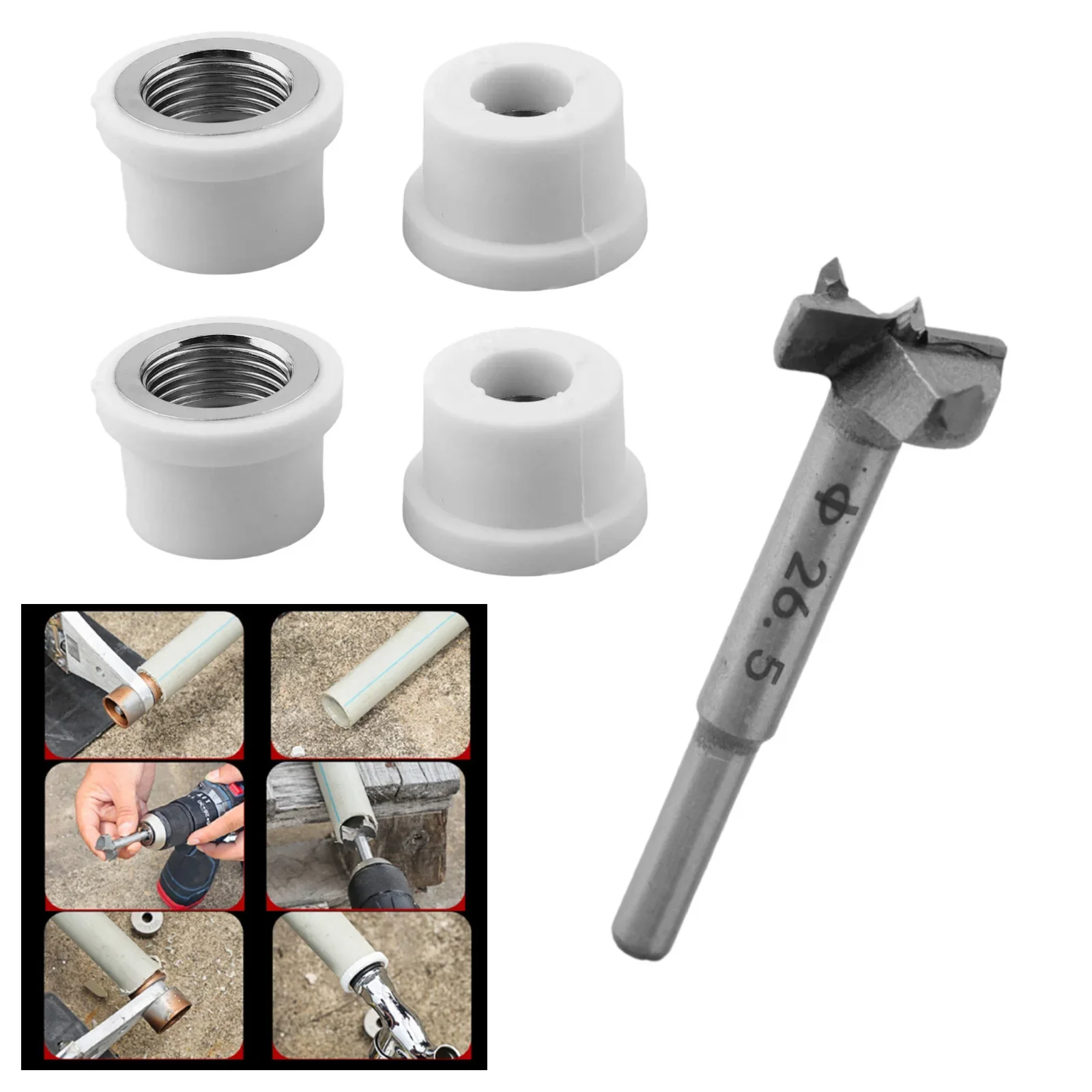 26.5mm Boring Drill Bit Thread Fitting For 1/2inch PPR Water Pipes Repair Tools Fitting Accessories Power Tools