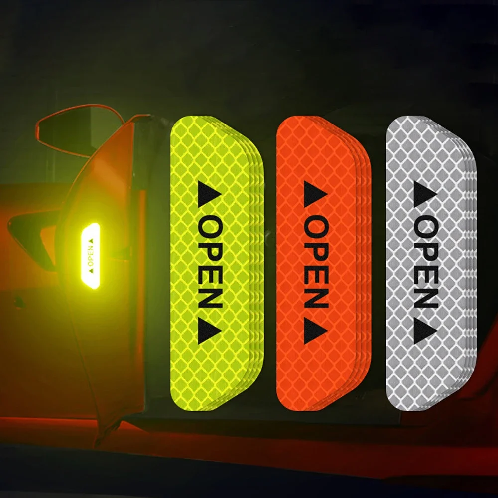 

6 шт. наклейки безопасности, предупреждающие знаки, дверная ручка автомобиля, предупреждающий знак, лента, светоотражающий свет, отражающая полоса, наклейки для предотвращения столкновений