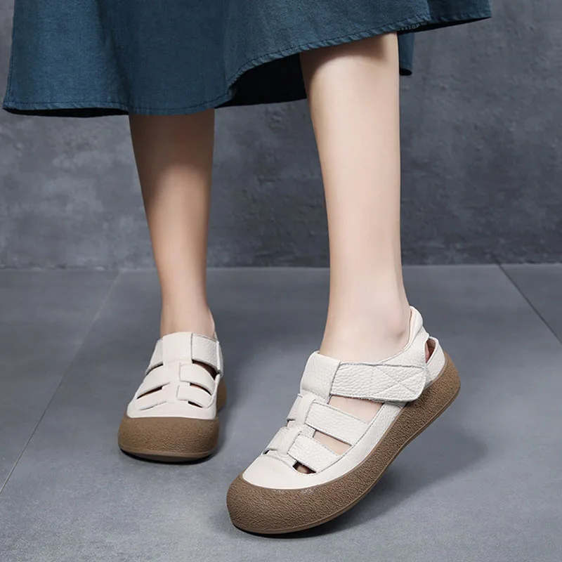 Xmwrlw 2025 sandálias de verão de couro genuíno para mulheres sapatos sola de borracha antiderrapante senhoras verão sandálias casuais sapatos planos 