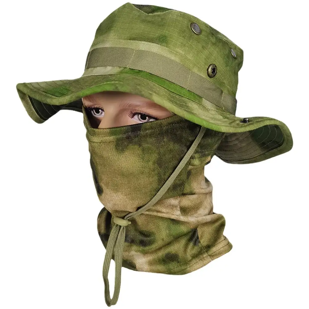 Outdoor Hiking Fishing Hunting Boonie Hat Women Men Sport Sun UV Protection Neck Face Camouflage Adjustable Bucket Caps And Mask