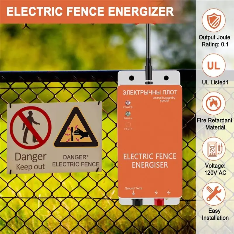 CYCLI-Livestock Sheep Poultry Electric Fence Energizer, 0.5 Joules Low Impedance With EU Plug Pulse Controller