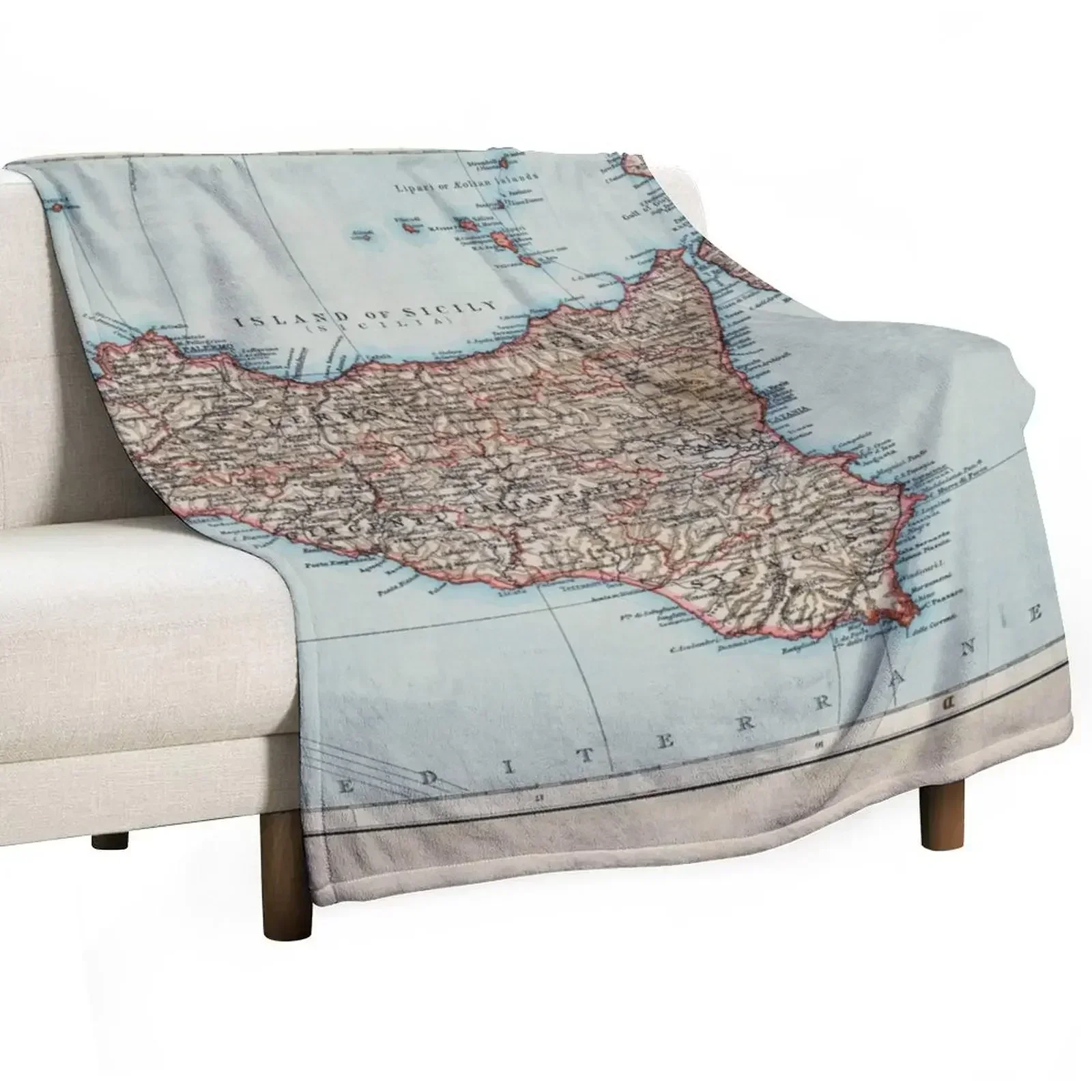 Vintage Map of Sicily Italy (1900) Throw Blanket Travel Size Cozy Blanket for Plane Train