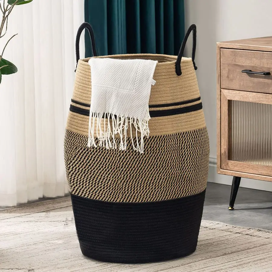 

Laundry Hamper by , 105L Woven Collapsible Laundry Basket Clothes Storage Basket for Blankets organizing, Bedroom Storage,