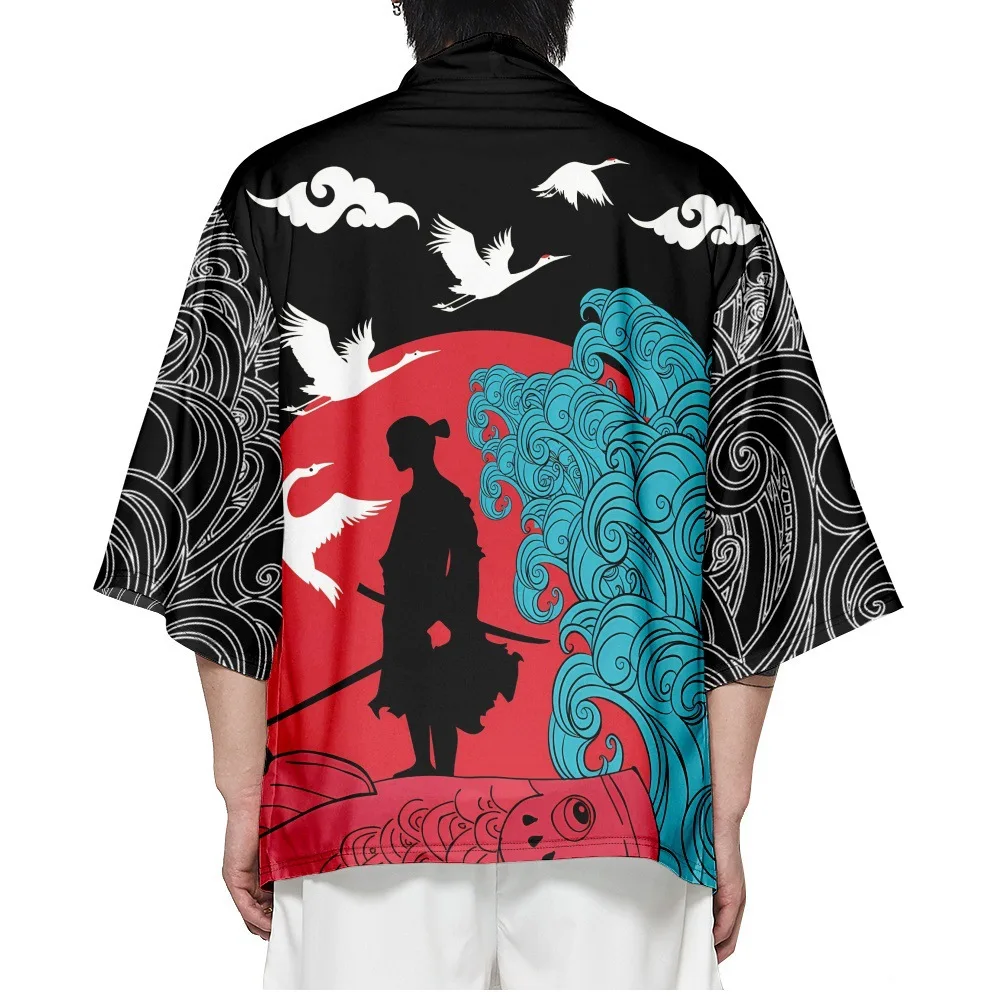 

Самурайский журавль, японский кардиган, кимоно Харадзюку, женский и мужской костюм для косплея, топы юката, большой размер S-5XL