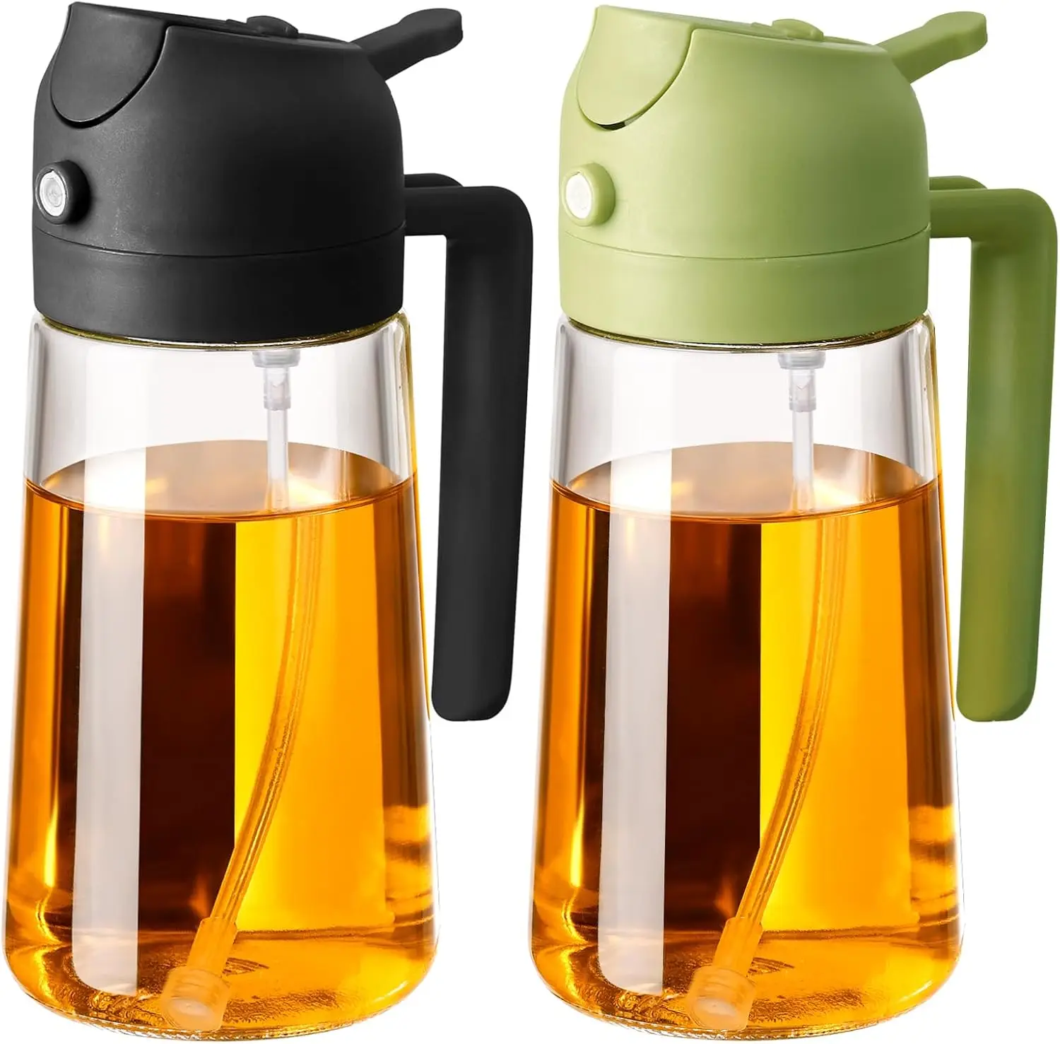 

Olive Oil Sprayer for Cooking, 470ml 2 In 1 Glass Oil Sprayr & Pour for Kitchen, Air Fryer, Cooking, Salad, BBQ (Black,Green