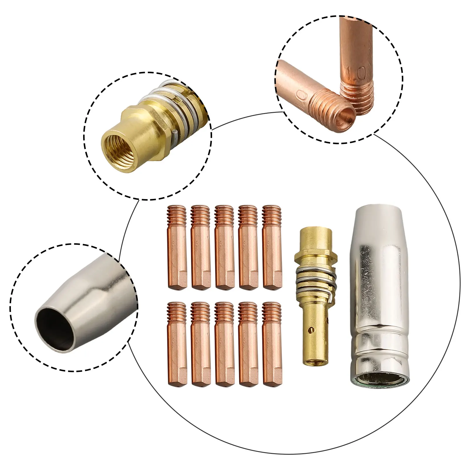 

MB15 MIG Welding Nozzle M6 Tip Holder Kit Welding Contact Tip MIG Torch 0.8 X 25mm Copper MIG Weldind Torches Tool