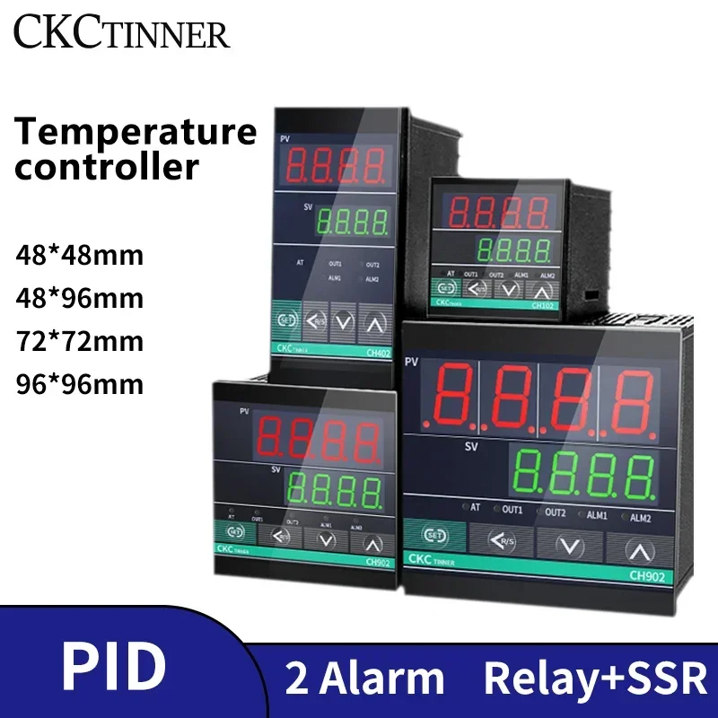 Dual Output SSR and Relay CH102 CH402 CH702 CH902 2 ALarms  LCD Digital PID Intelligent Temperature Controller 100-240VAC