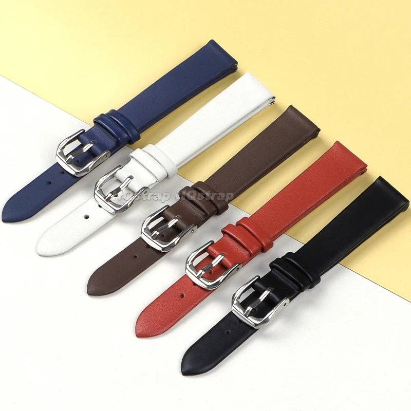 Correa de reloj de cuero ultrafina de 6mm, 8mm, 10mm y 12mm, correa de piel de vaca delgada, pulsera Universal deportiva suave para hombres y mujeres, banda impermeable