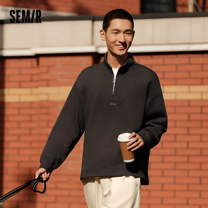 Semir Sweatshirt Men 2024 Spring New Style Fashionable Letter Embroidery Half-Breasted Pullover Top For Daily Simple Commuting