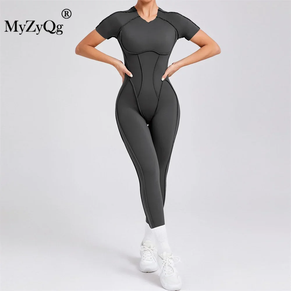 

MyZyQg Women Ballet Dance Aerial Short Sleeve Stereo Yoga Jumpsuit High Elastic Fitness Sports Running Tracksuit Gym Sportswear