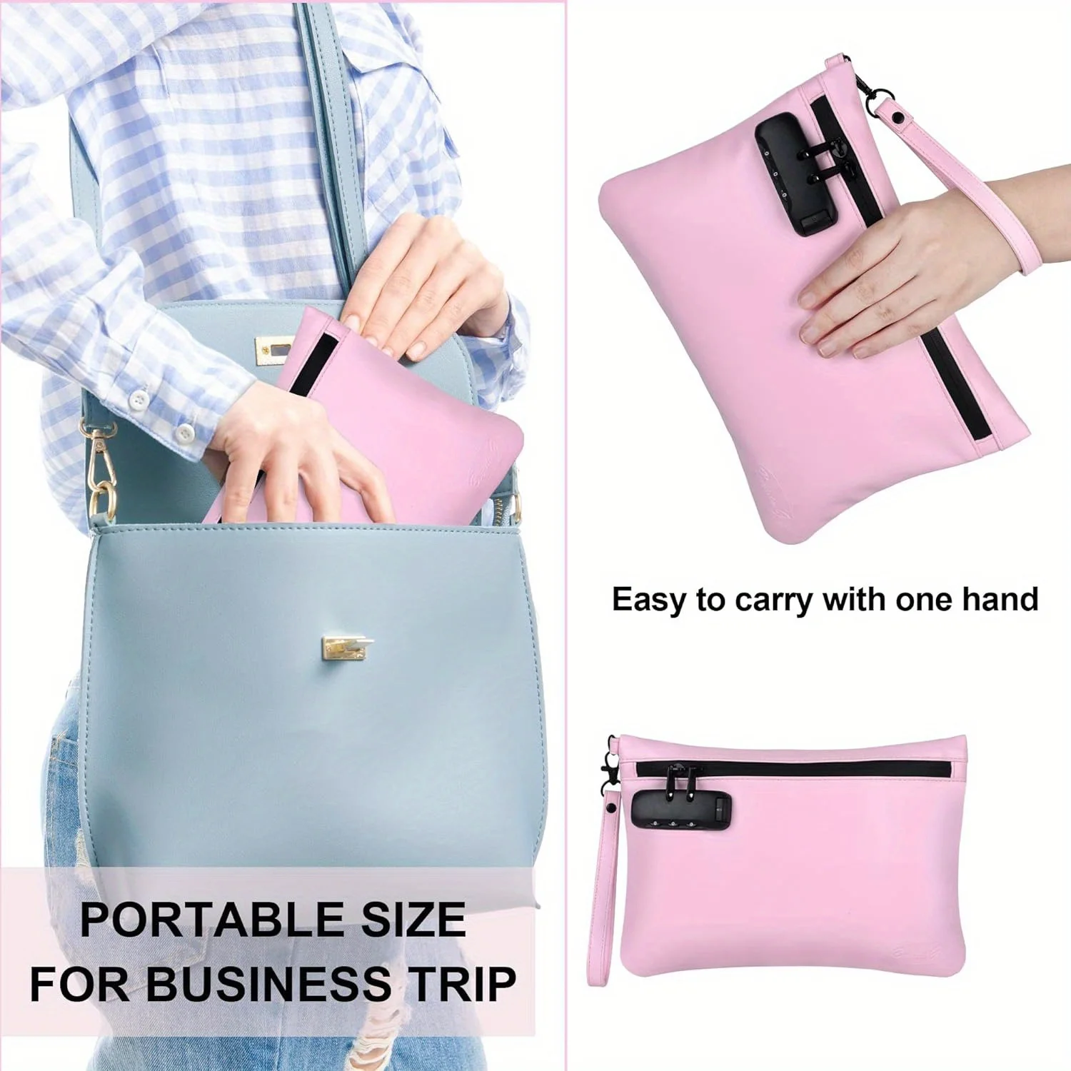 PINK Pouch Bag with Combination Loc Travel Size for Women