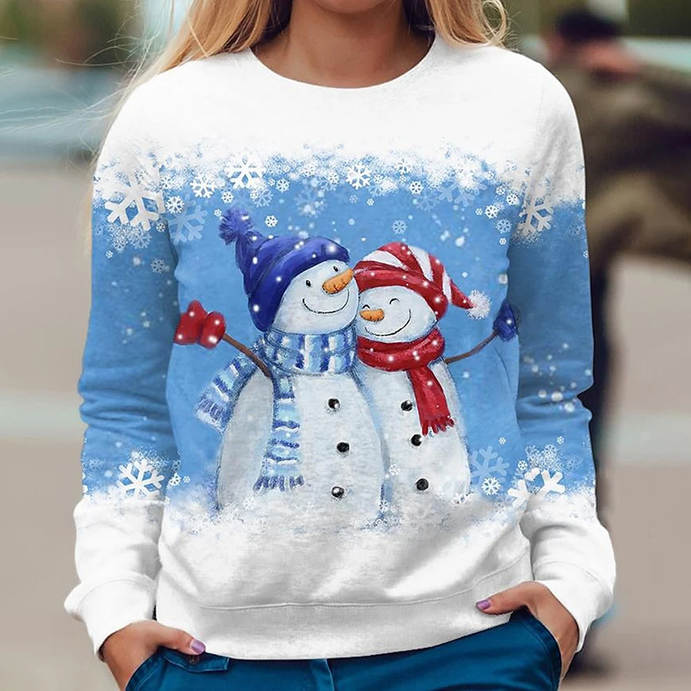 Graphic Snowman Snowflake Casual Streetwear Round Neck Micro-elastic Fall & Winter Women's Pullover Christmas Long Sleeve Top