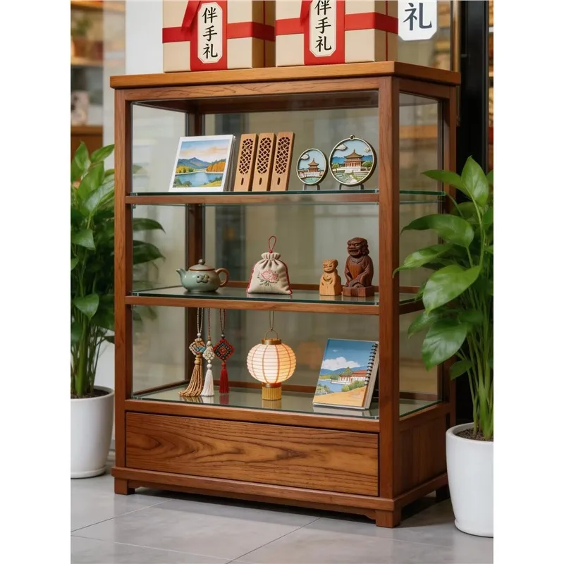 Solid wood Nakajima cabinet merchandise store display stand souvenir display case display case gift jewelry cabinet Nakajima