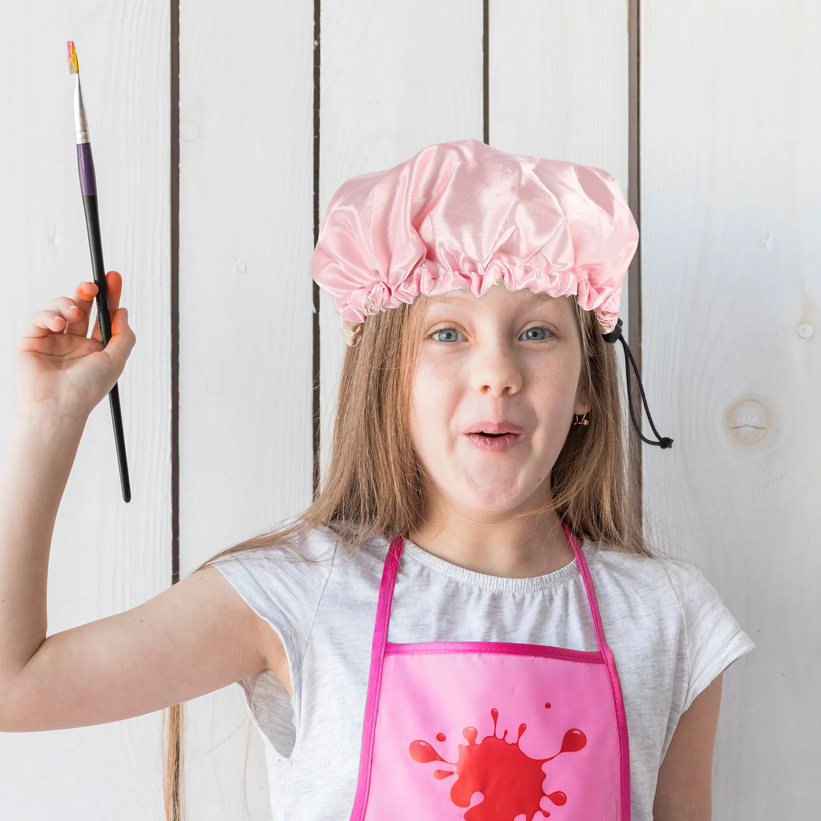 

Kids Satin Sleeping Hat Double Layered Elastic Design Prevents Hair Damage Keep Style Intact Night Wear for Children Pink