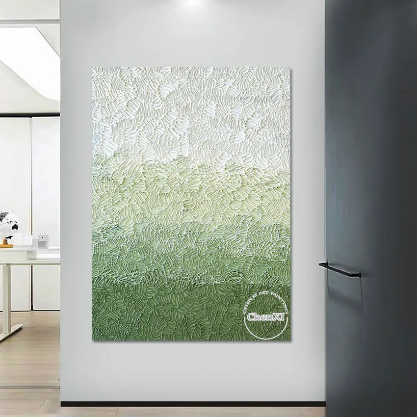 

Home Entrance Decoration Heavy Textured Thick Acrylic Wall Painting Art Green Abstract Wall Artwork On Canvas Free Ship Pieces