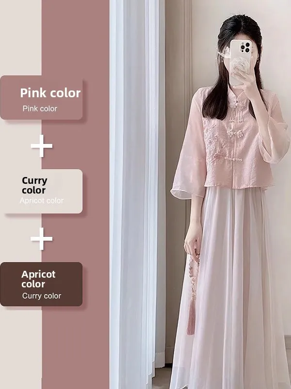 

Новая летняя китайская женская одежда маленького размера, реформационный костюм Young Sle, национальный чайный костюм Dr, комплект из двух предметов