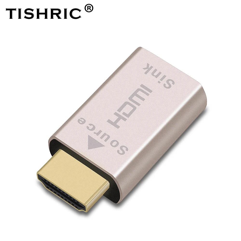 TISHRIC VGA HDMI-compatible Virtual Display Adapter Dummy Plug Emulator Lock plate 4K Headless Ghost Display Emulator DDC Edid